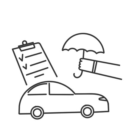 hand drawn doodle car with umbrella protection and document illustrationのイラスト素材