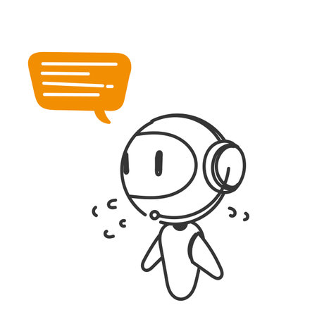 hand drawn doodle robot with headset illustration vectorのイラスト素材