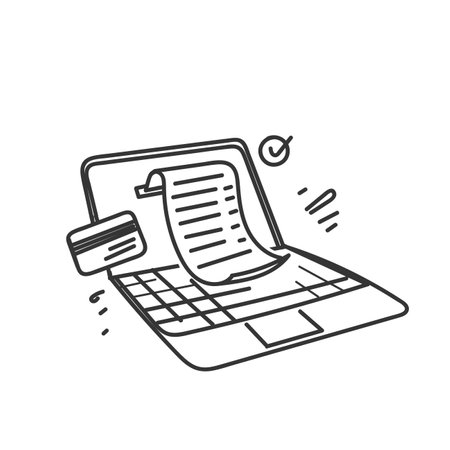 hand drawn doodle invoice business digital form on device screenのイラスト素材