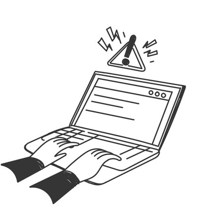 hand drawn doodle website testing, warning error on deviceのイラスト素材