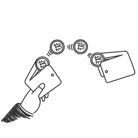hand drawn doodle cryptocurrency wallet payment illustrationのイラスト素材
