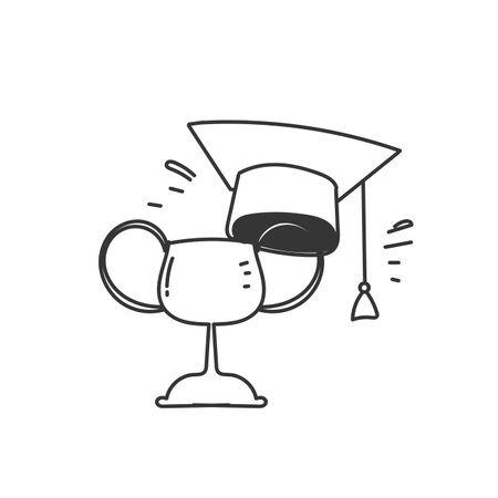 hand drawn trophy and graduation hat doodleのイラスト素材