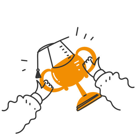 hand drawn trophy and graduation hat doodleのイラスト素材