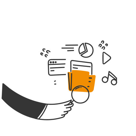 hand drawn doodle search file on folder illustration vectorのイラスト素材