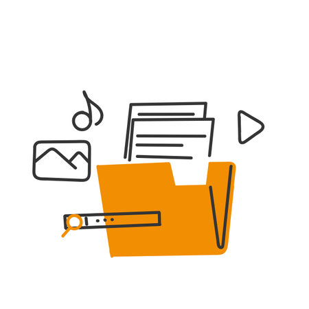 hand drawn doodle search file on folder illustration vectorのイラスト素材