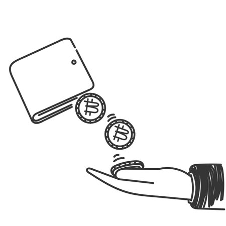 hand drawn doodle cryptocurrency wallet payment illustrationのイラスト素材