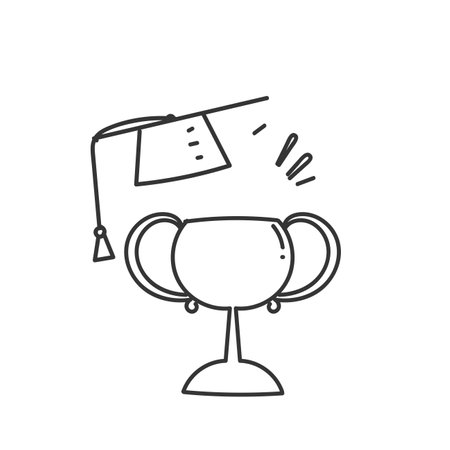 hand drawn trophy and graduation hat doodleのイラスト素材