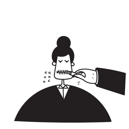 hand drawn doodle person with zippered mouth cartoonのイラスト素材