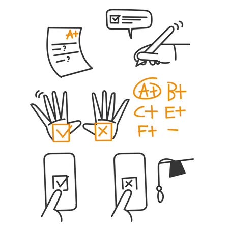 hand drawn doodle test quiz score icon relatedのイラスト素材