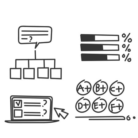 hand drawn doodle test quiz score icon relatedのイラスト素材