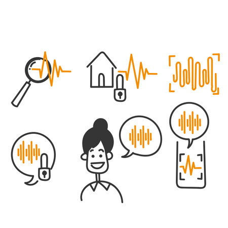 hand drawn doodle voice recognition related icon illustrationのイラスト素材