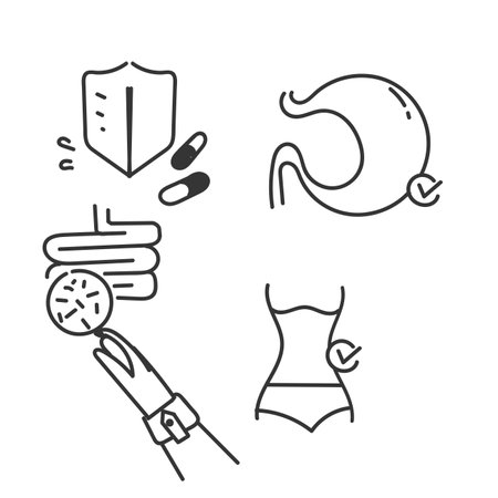 hand drawn doodle Digestion intestine stomach and probiotic icon relatedのイラスト素材