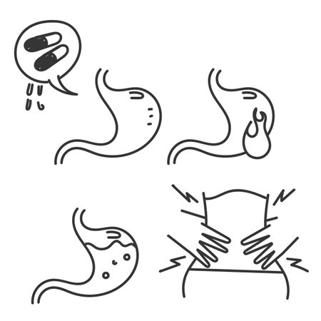 hand drawn doodle gastric disorders related icon illustrationのイラスト素材