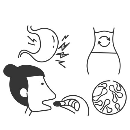 hand drawn doodle Digestion intestine stomach and probiotic icon relatedのイラスト素材