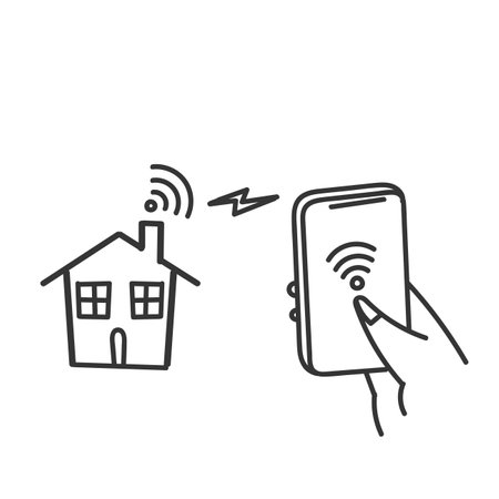 hand drawn doodle house with wifi signal illustrationのイラスト素材