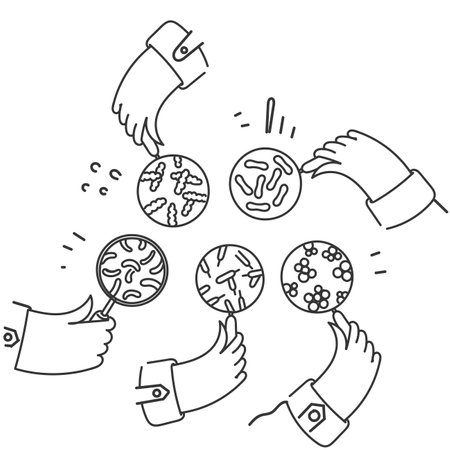 hand drawn doodle microbes bacteria probiotics illustration collectionのイラスト素材