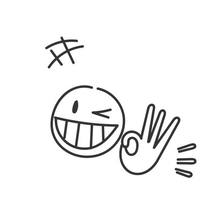 hand drawn doodle ok sign gesture illustrationのイラスト素材