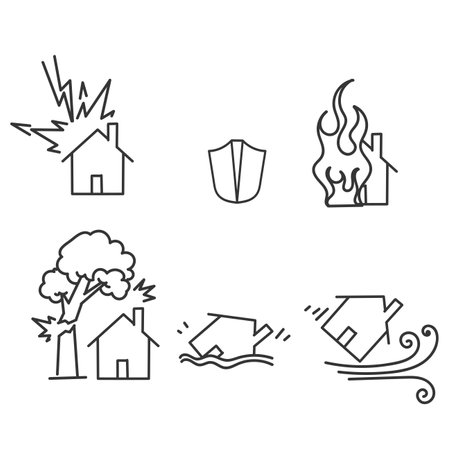 hand drawn doodle house insurance related illustration vectorのイラスト素材