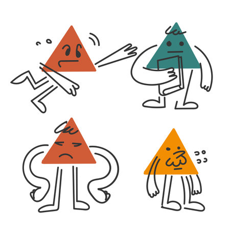 hand drawn doodle triangle shape character gesture collection illustrationのイラスト素材