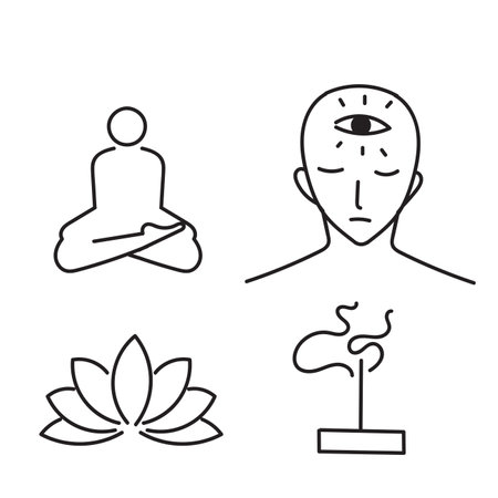 hand drawn doodle yoga meditation related illustration vectorのイラスト素材