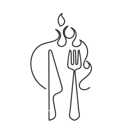 hand drawn doodle cutlery and fire illustrationのイラスト素材
