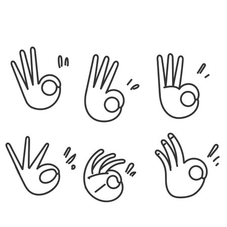 hand drawn doodle ok sign gesture illustrationのイラスト素材