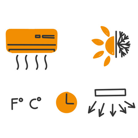 hand drawn doodle air conditioner illustration related iconのイラスト素材