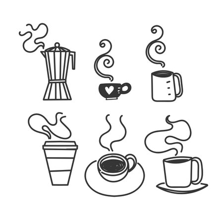 hand drawn doodle coffee collection illustration vectorのイラスト素材