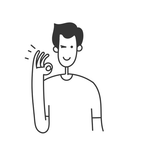 hand drawn doodle ok sign gesture illustrationのイラスト素材