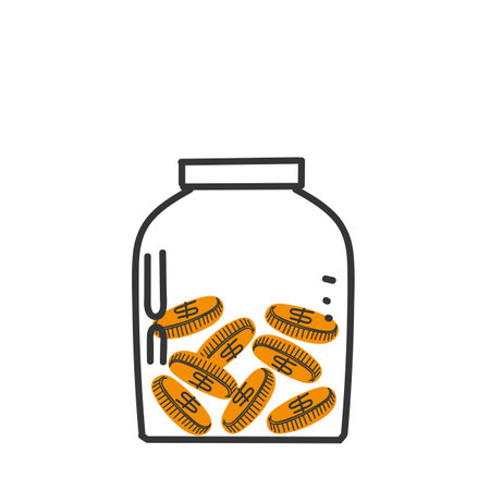 hand drawn doodle jar full of money illustrationのイラスト素材