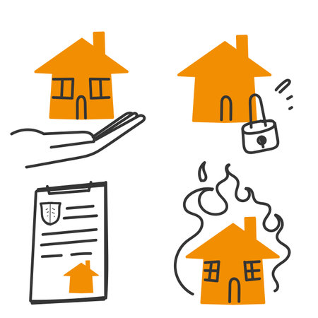 hand drawn doodle house insurance related illustration vectorのイラスト素材