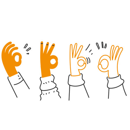 hand drawn doodle ok sign gesture illustrationのイラスト素材