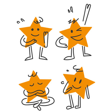 hand drawn doodle star shape character gesture collection iconのイラスト素材