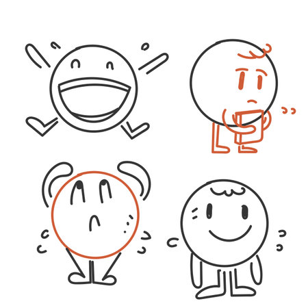 hand drawn doodle cute circle shape character collectionのイラスト素材