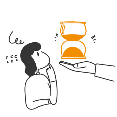 hand drawn doodle person holding hourglass illustrationのイラスト素材