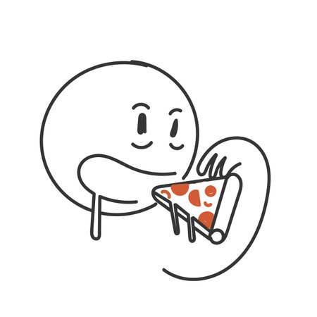 hand drawn doodle person eat pizza illustrationのイラスト素材