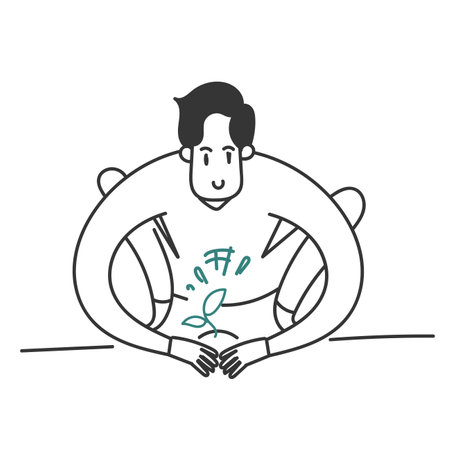hand drawn doodle person plant tree seedlingsのイラスト素材