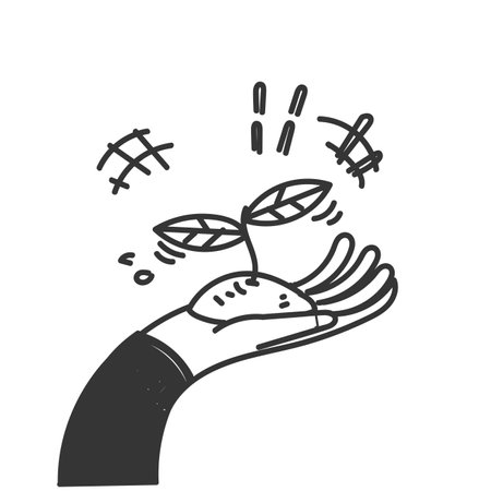hand drawn doodle person plant tree seedlingsのイラスト素材