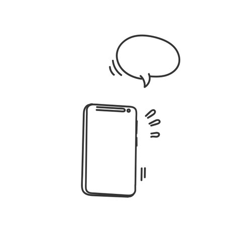 hand drawn doodle mobile phone white blank mock upのイラスト素材