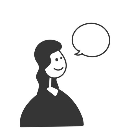 hand drawn doodle woman with blank bubble talk mock up illustration templateのイラスト素材