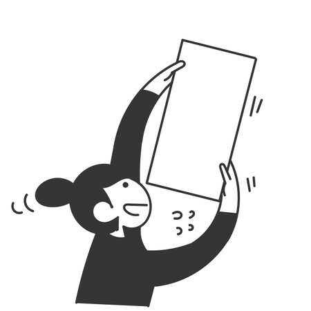 hand drawn doodle person holding blank mock up banner frameのイラスト素材