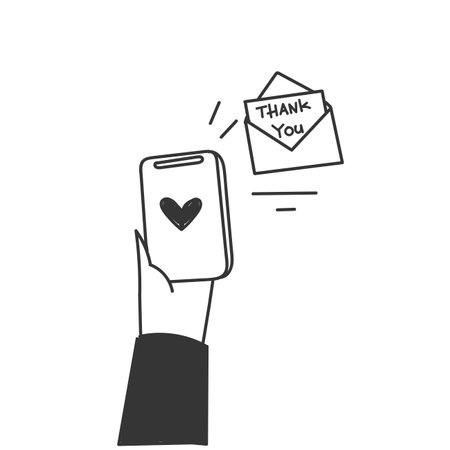 hand drawn doodle thank you email letter illustrationのイラスト素材