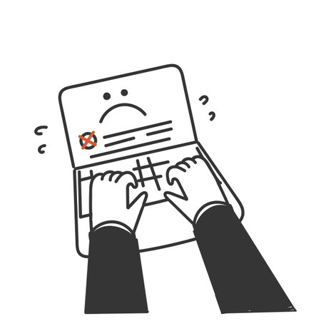 hand drawn doodle computer operating system crashのイラスト素材