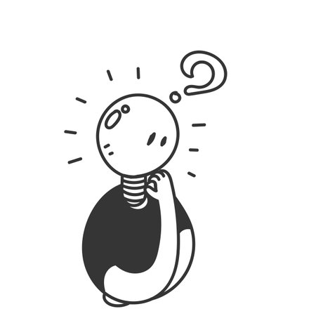 hand drawn doodle person with light bulb head thinkingのイラスト素材