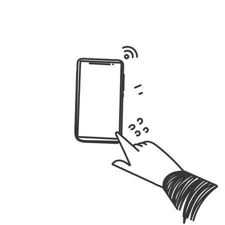 hand drawn doodle mobile phone white blank mock upのイラスト素材