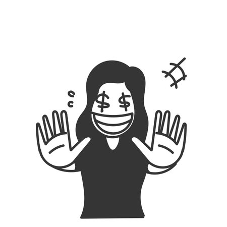 hand drawn doodle person character with dollar eyesのイラスト素材