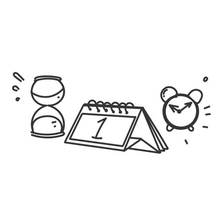 hand drawn doodle doodle calendar clock hourglass illustrationのイラスト素材