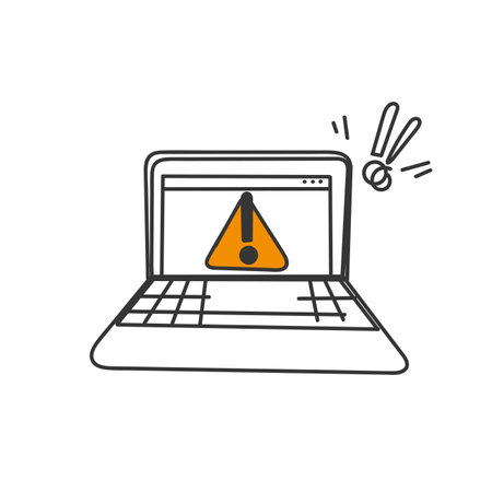 hand drawn doodle website warning with exclamation mark signのイラスト素材