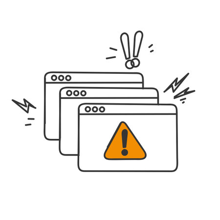 hand drawn doodle website warning with exclamation mark signのイラスト素材