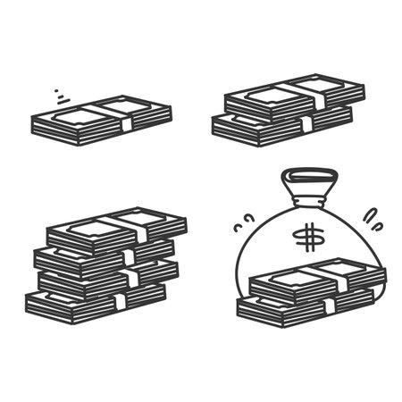 hand drawn doodle banknote paper money economic illustrationのイラスト素材